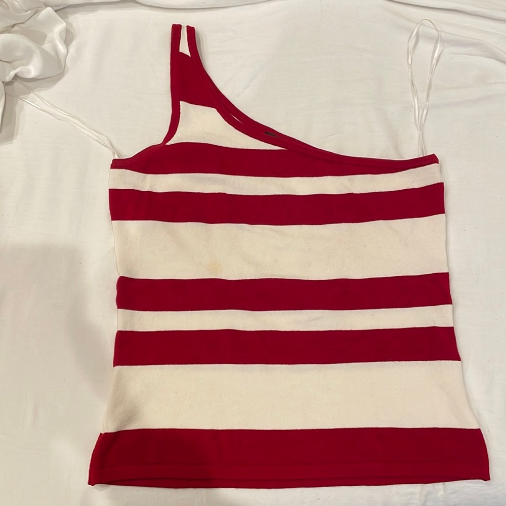 INC one shoulder knit red and white stripe top